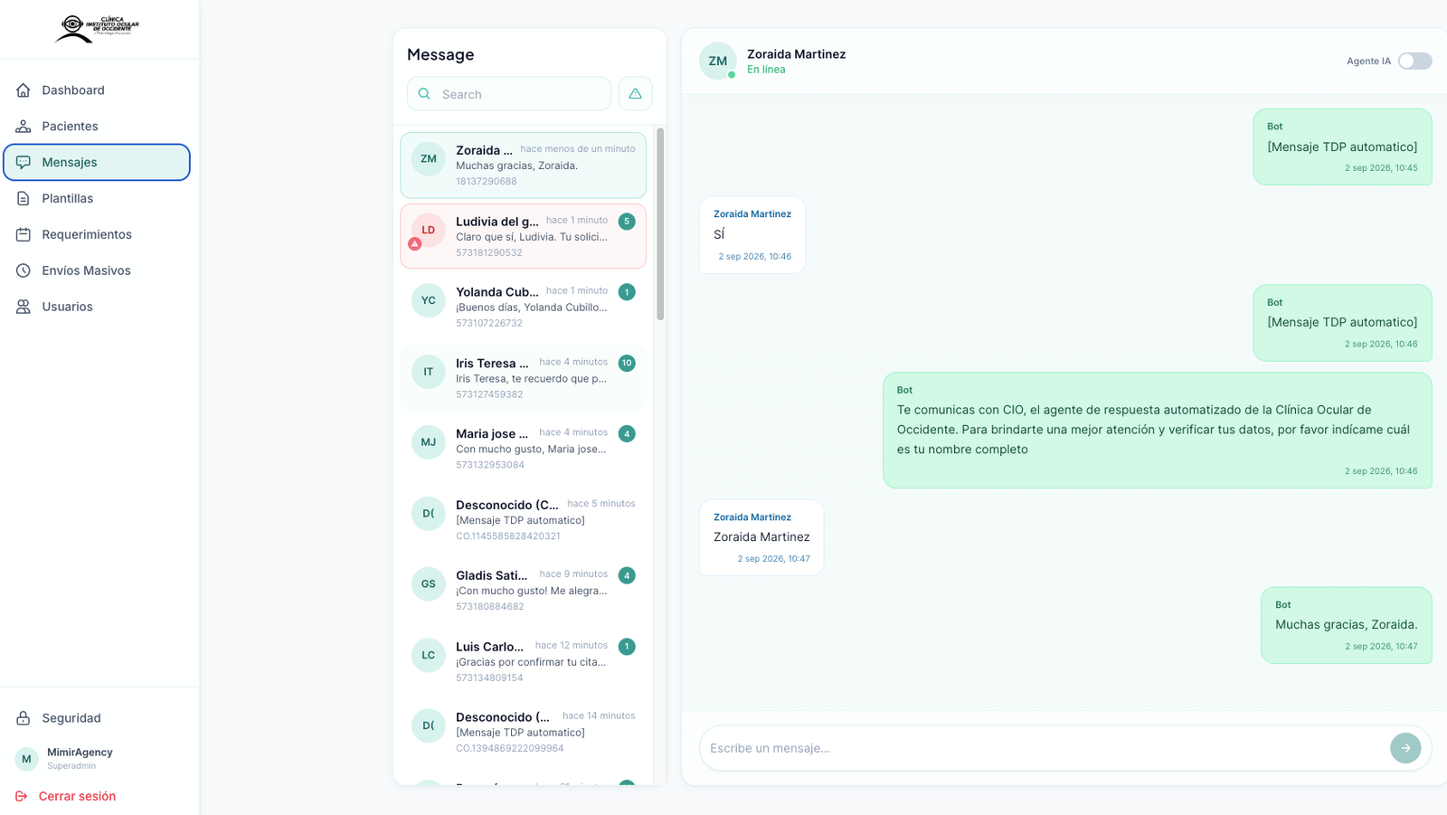 CIO Message App - vista de mensajería
